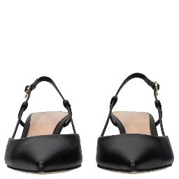 Black Leather Mid Heel Pumps