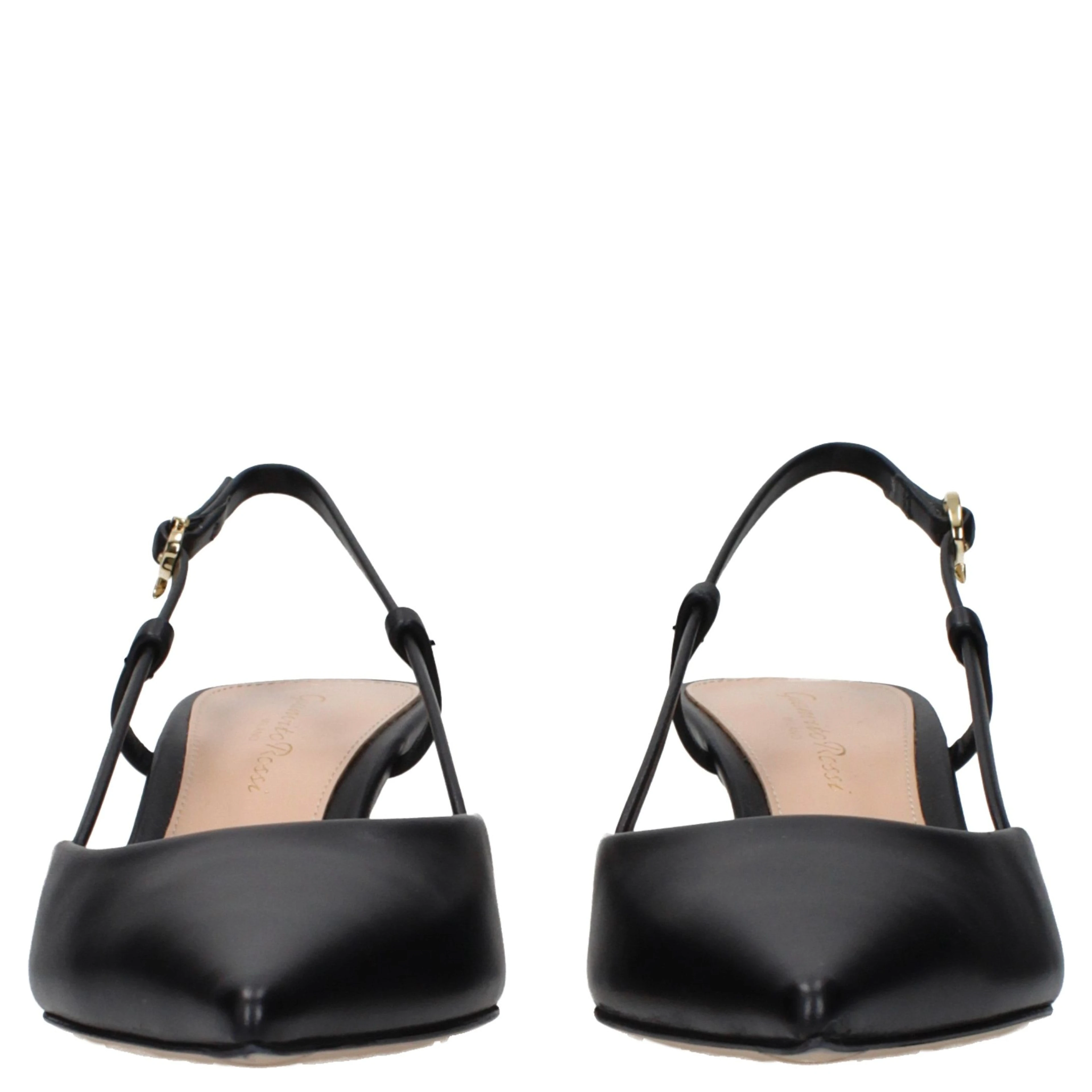 Black Leather Mid Heel Pumps