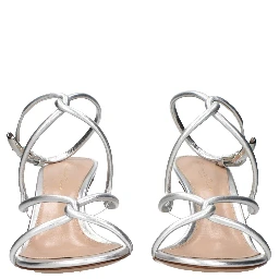 Gray Leather Stiletto Heel Sandals