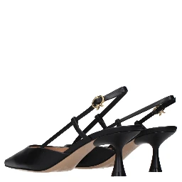 Black Leather Mid Heel Pumps