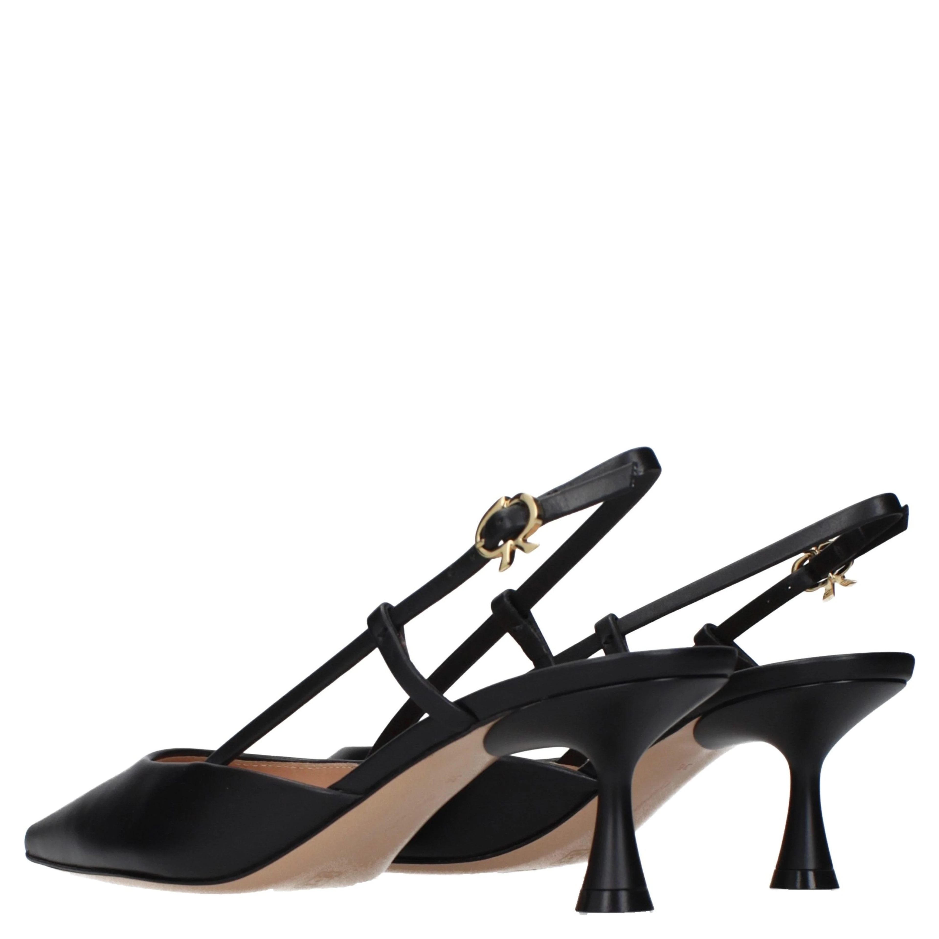 Black Leather Mid Heel Pumps
