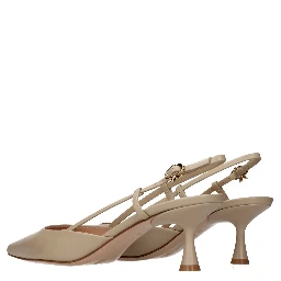 Beige Leather High Heel Pumps