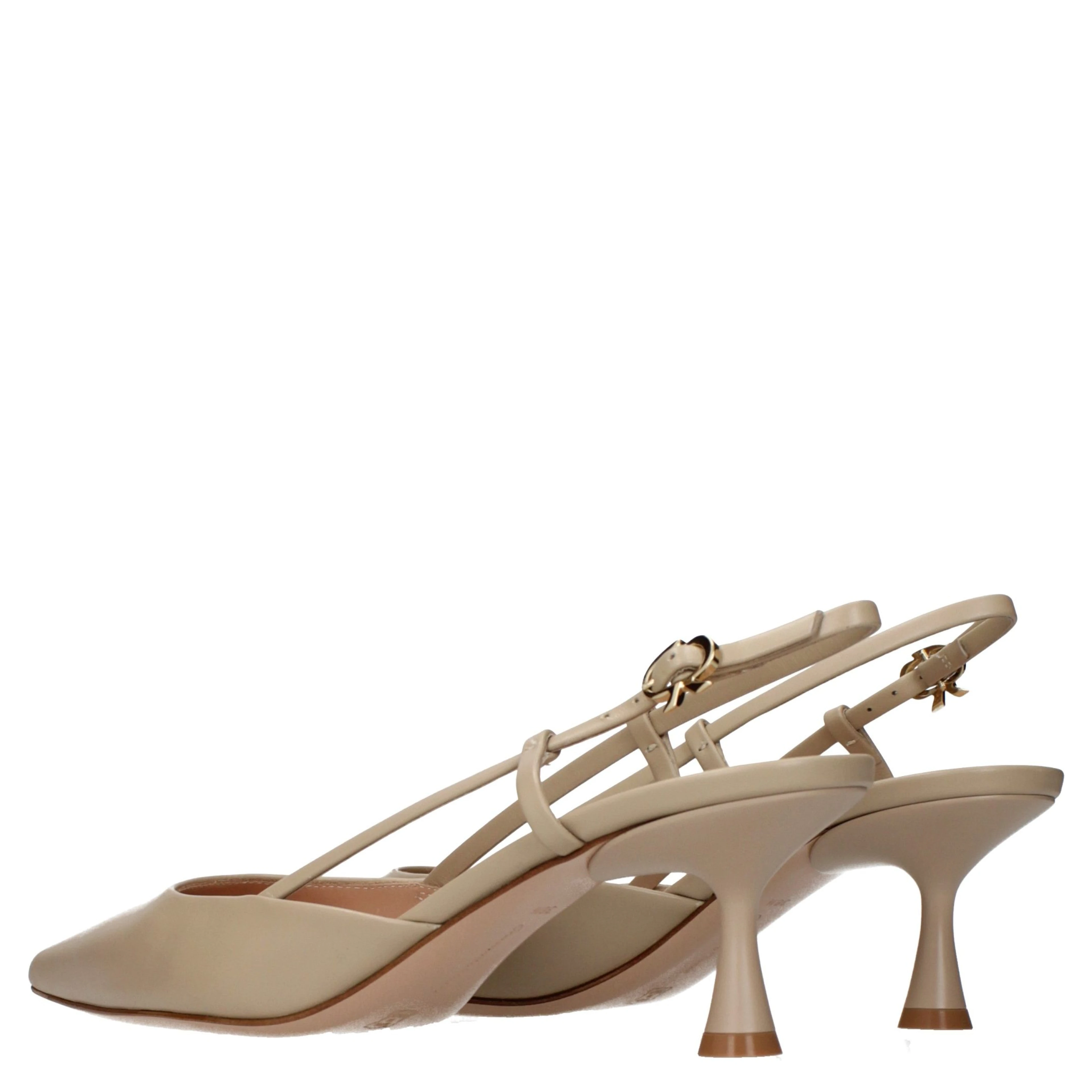 Beige Leather High Heel Pumps