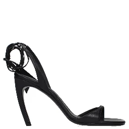 Black Leather Stiletto Heel Sandals