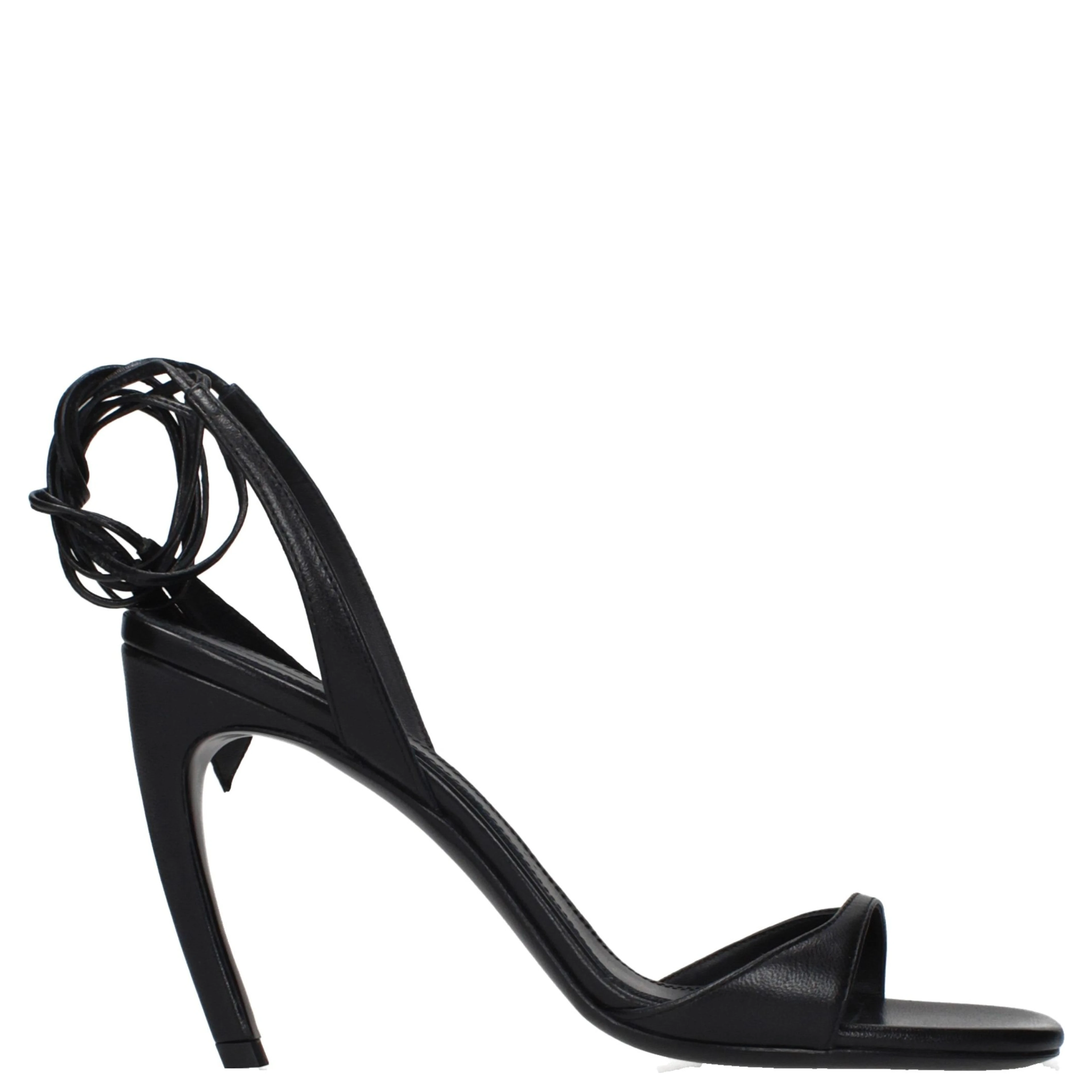Black Leather Stiletto Heel Sandals