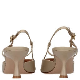 Beige Leather High Heel Pumps
