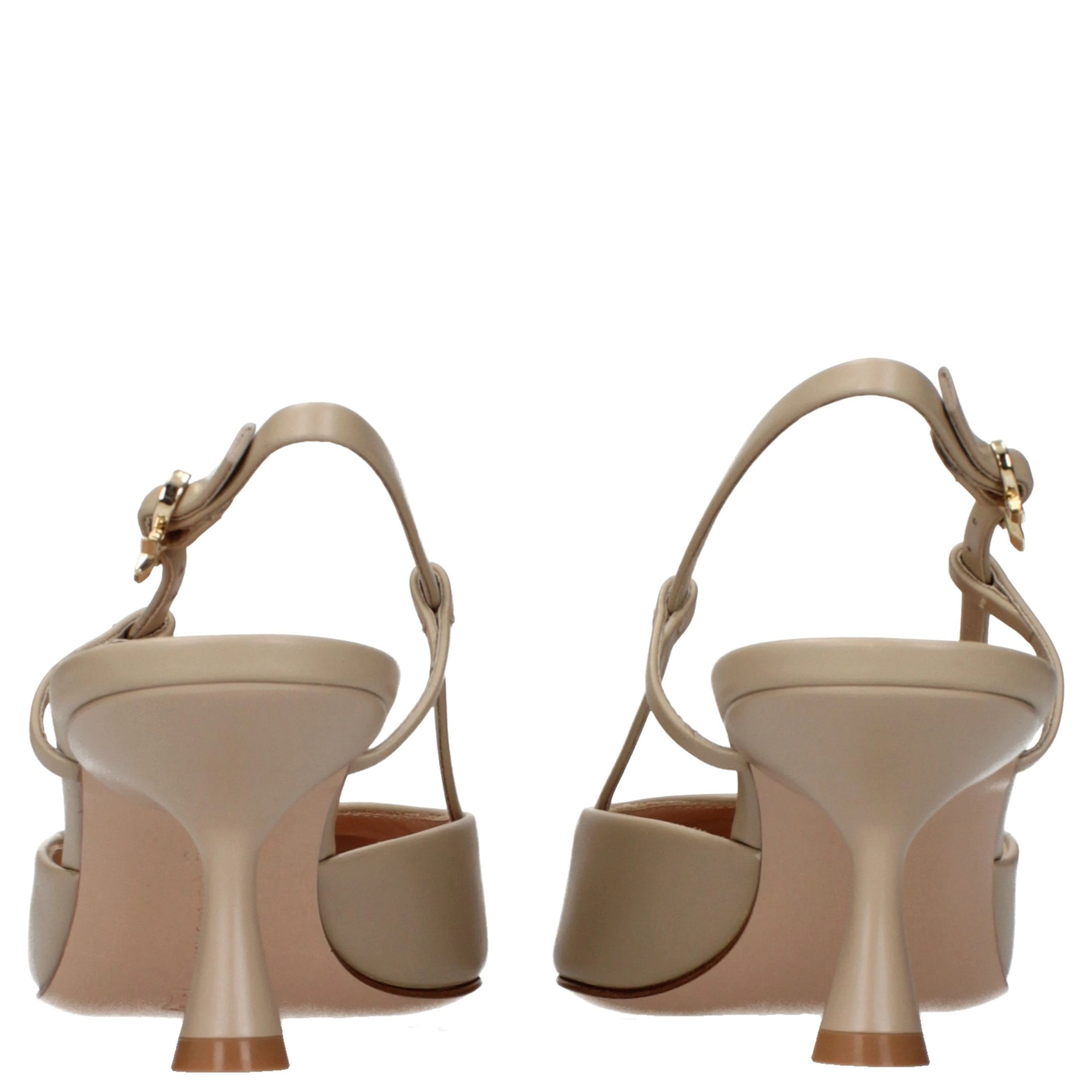 Beige Leather High Heel Pumps