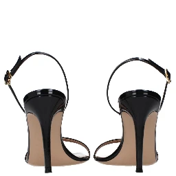 Black Leather Stiletto Heel Sandals