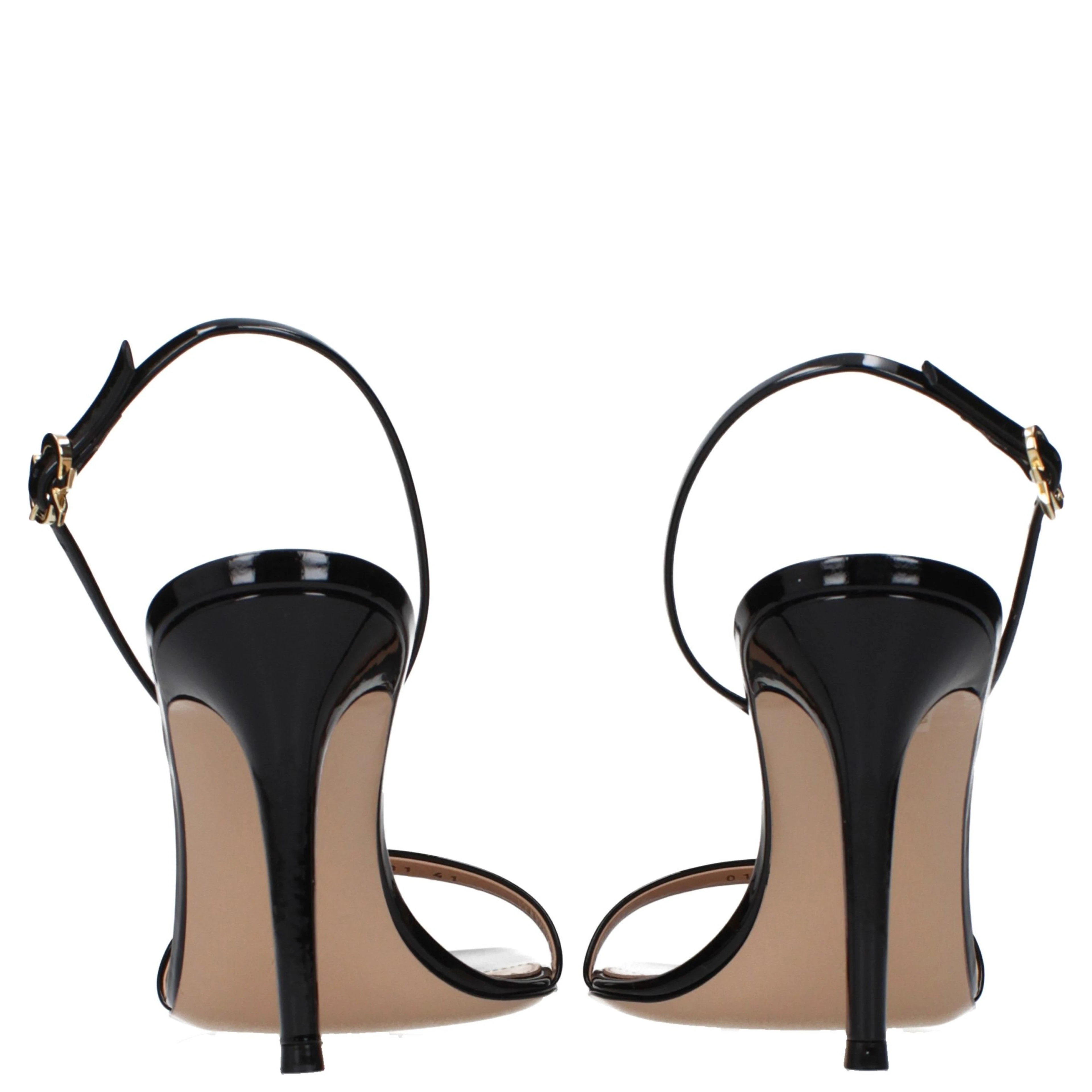 Black Leather Stiletto Heel Sandals