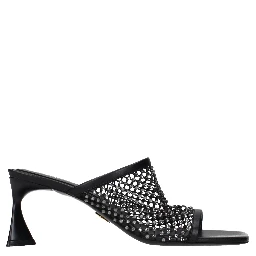 Black Leather Stiletto Heel Sandals
