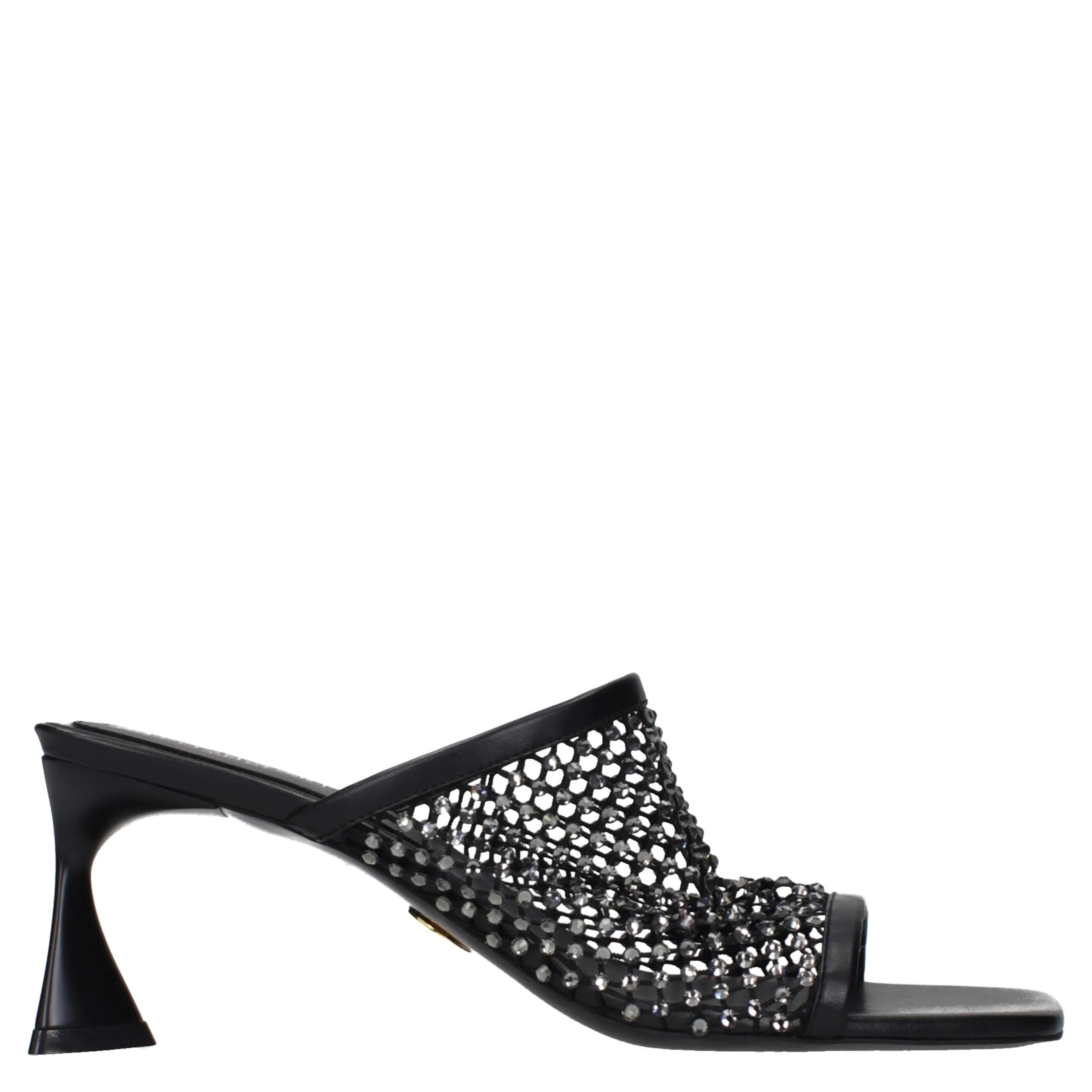 Black Leather Stiletto Heel Sandals