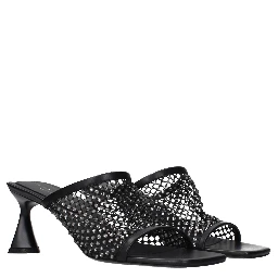 Black Leather Stiletto Heel Sandals