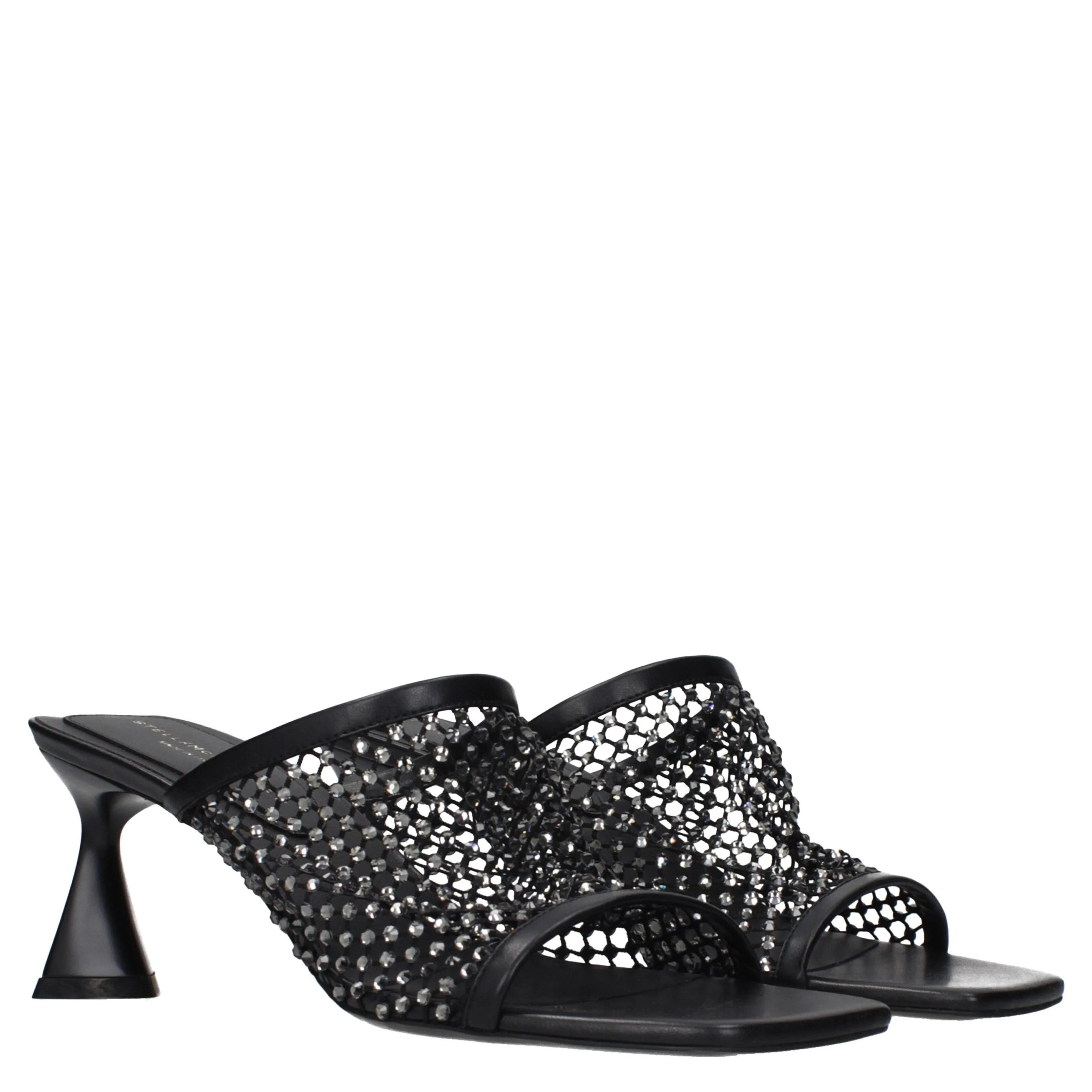 Black Leather Stiletto Heel Sandals