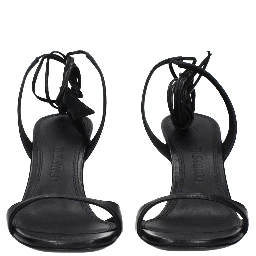 Black Leather Stiletto Heel Sandals
