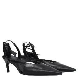 Black Leather High Heel Pumps