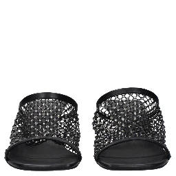 Black Leather Stiletto Heel Sandals