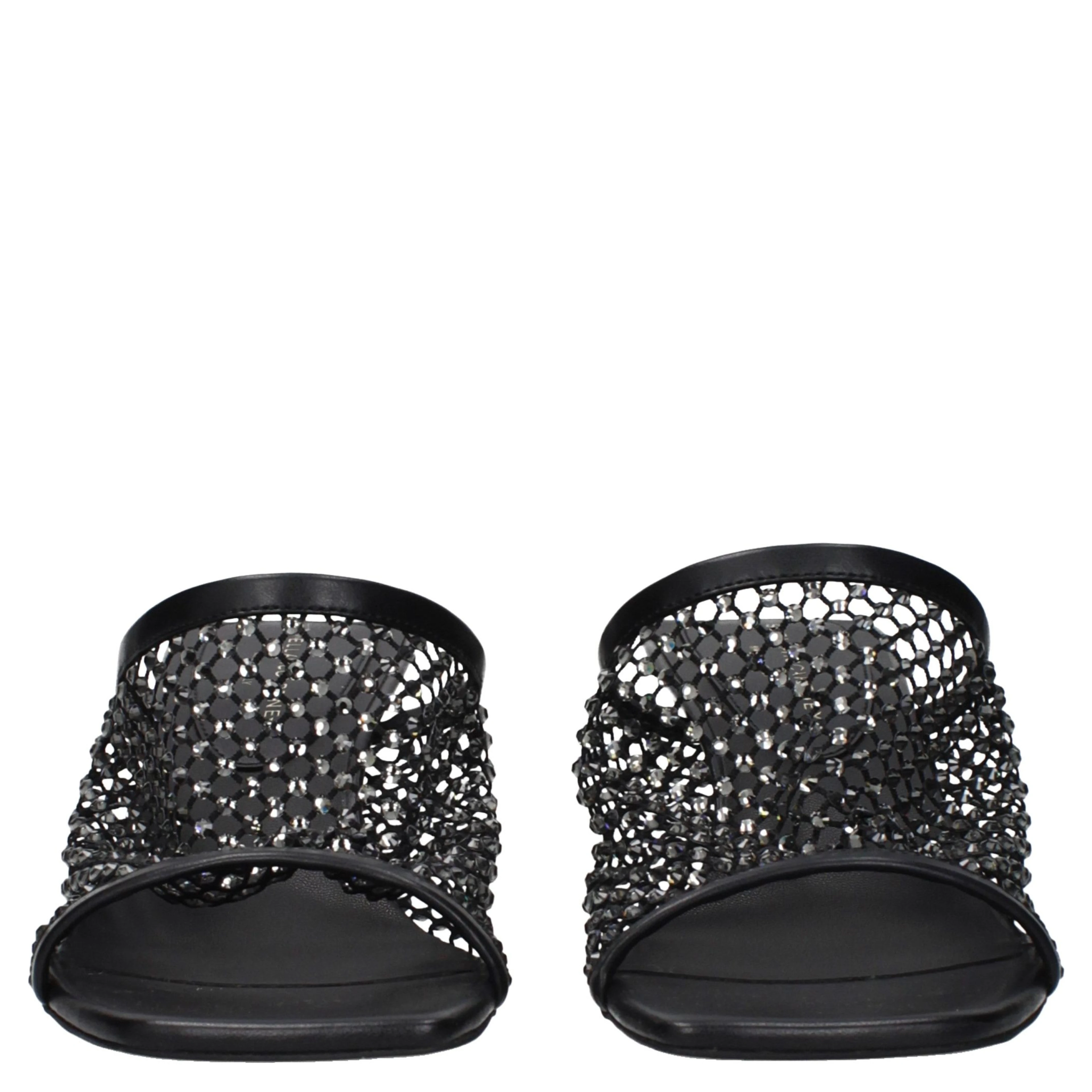 Black Leather Stiletto Heel Sandals