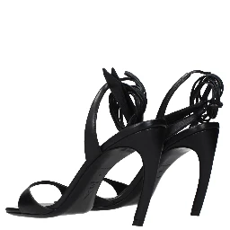 Black Leather Stiletto Heel Sandals