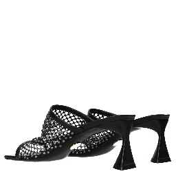 Black Leather Stiletto Heel Sandals