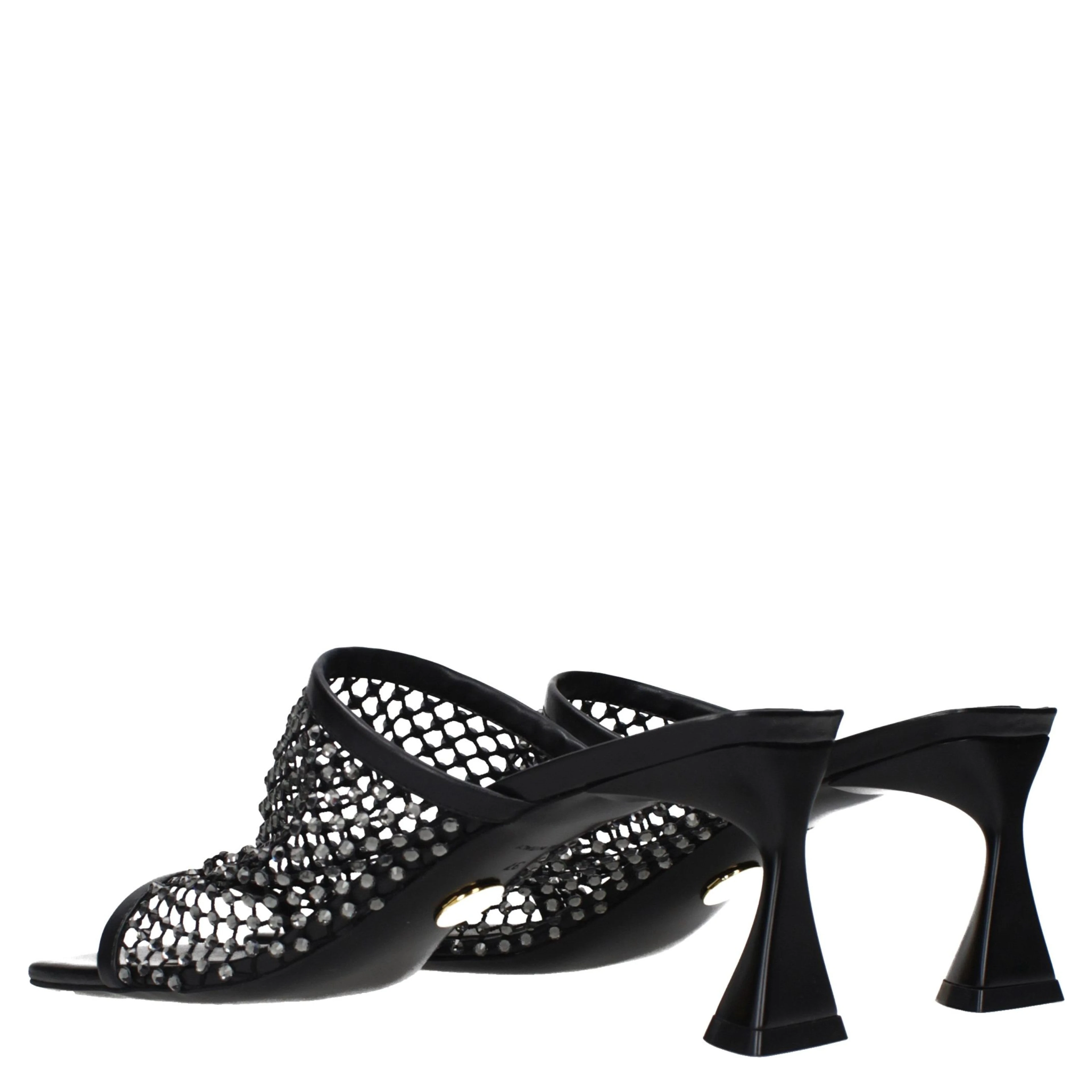 Black Leather Stiletto Heel Sandals