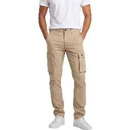 Beige Cotton Cargo Pants