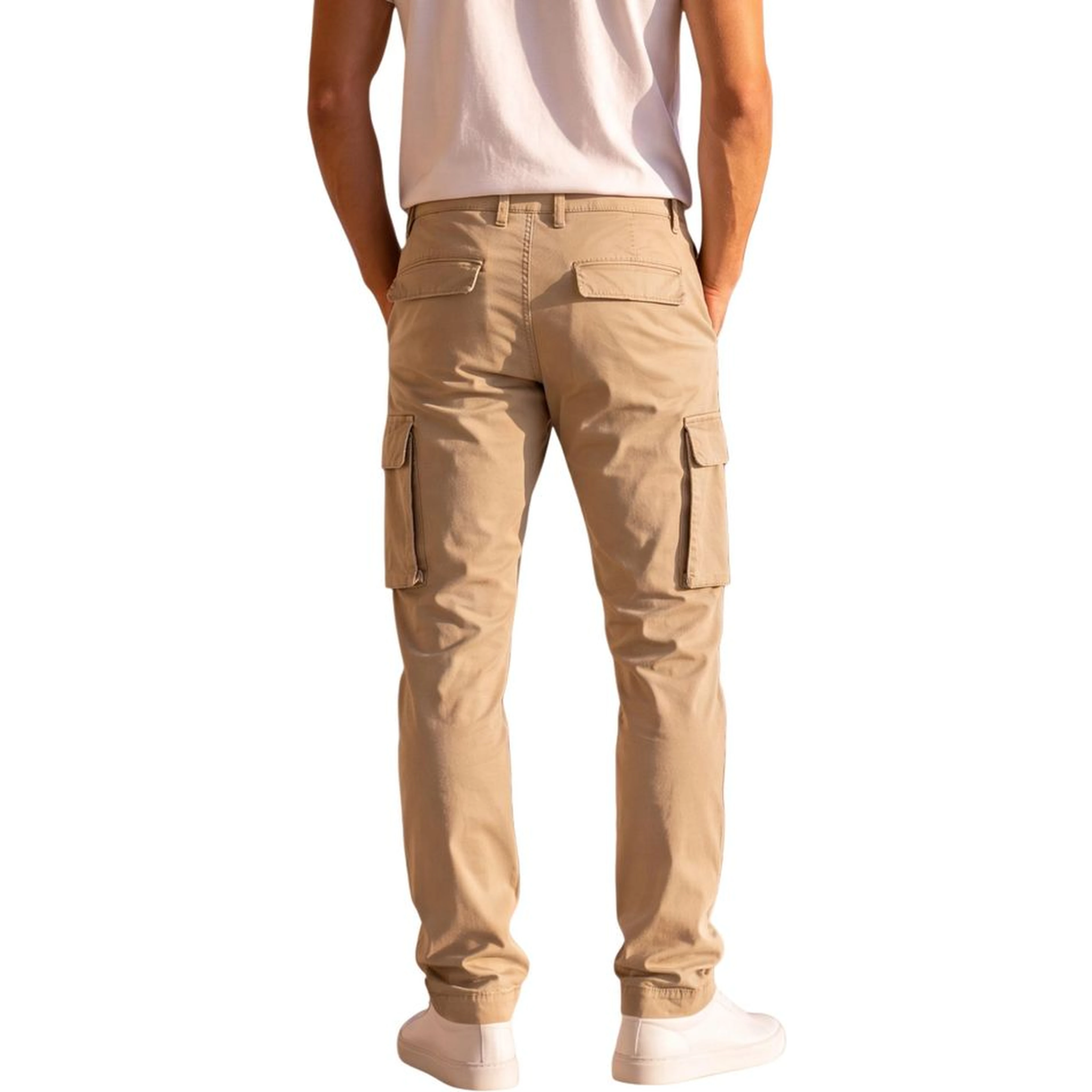 Beige Cotton Cargo Pants