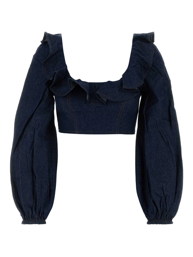ASTER DENIM FRILL TOP
