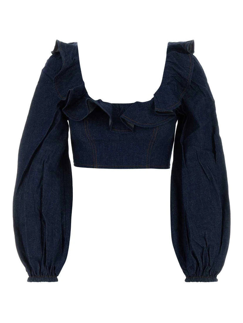 ASTER DENIM FRILL TOP