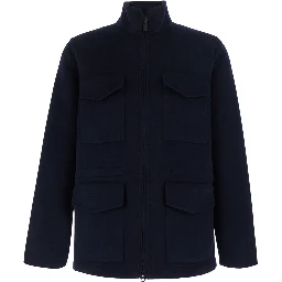Jacket with zip and pockets in blue wool Woman
