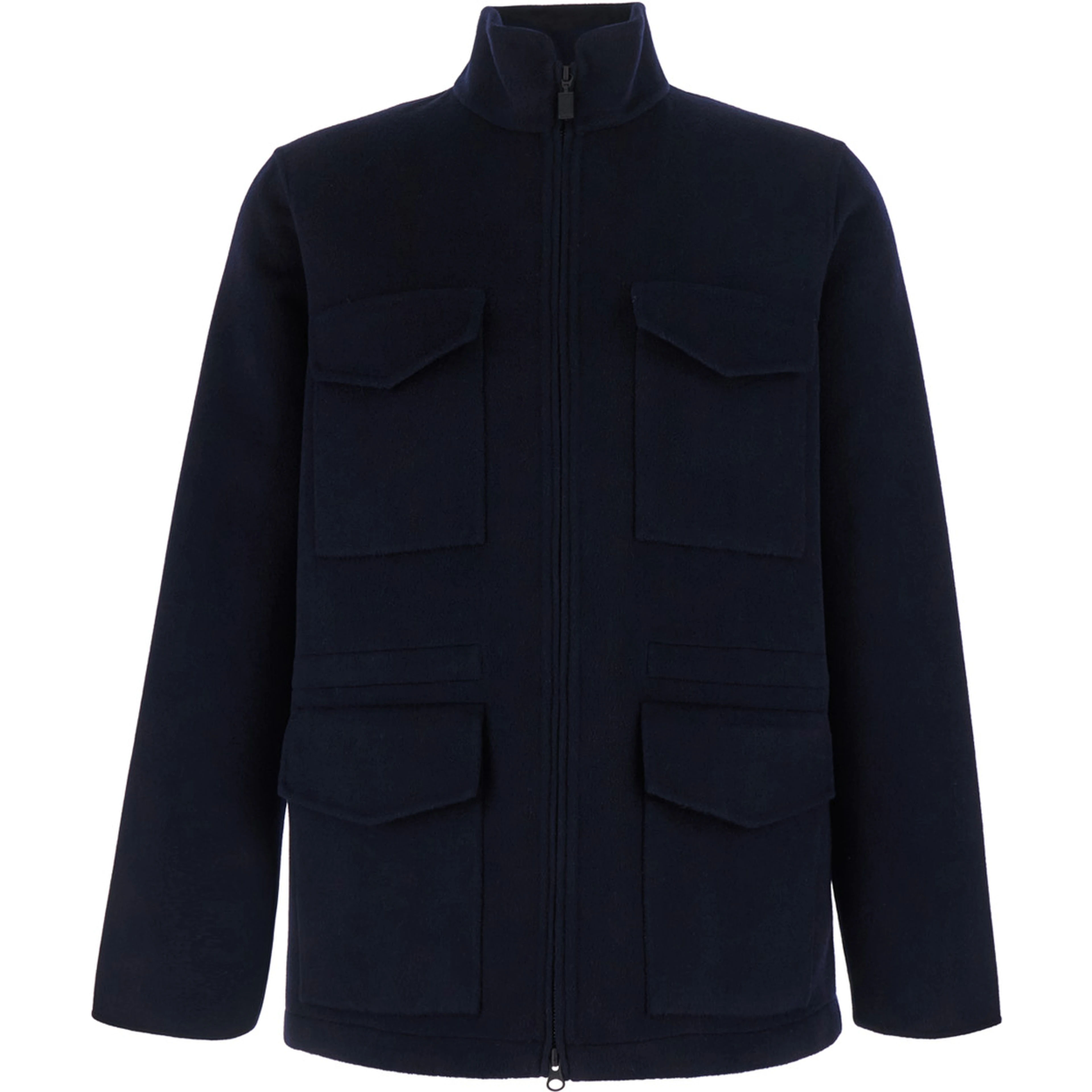 Jacket with zip and pockets in blue wool Woman