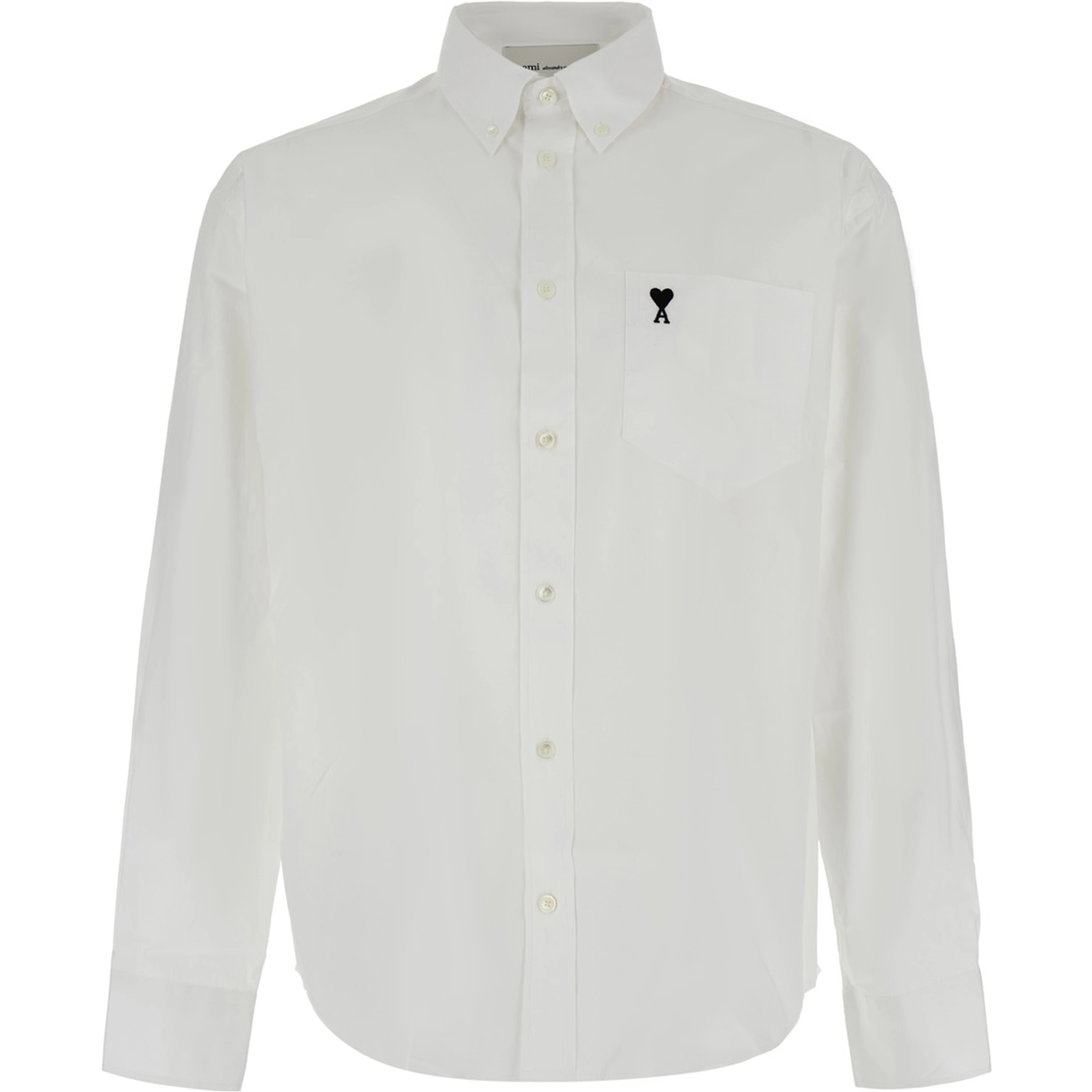 Boxy fit shirt with button-down collar and Ami de Coeur embroidery in white fabric for women