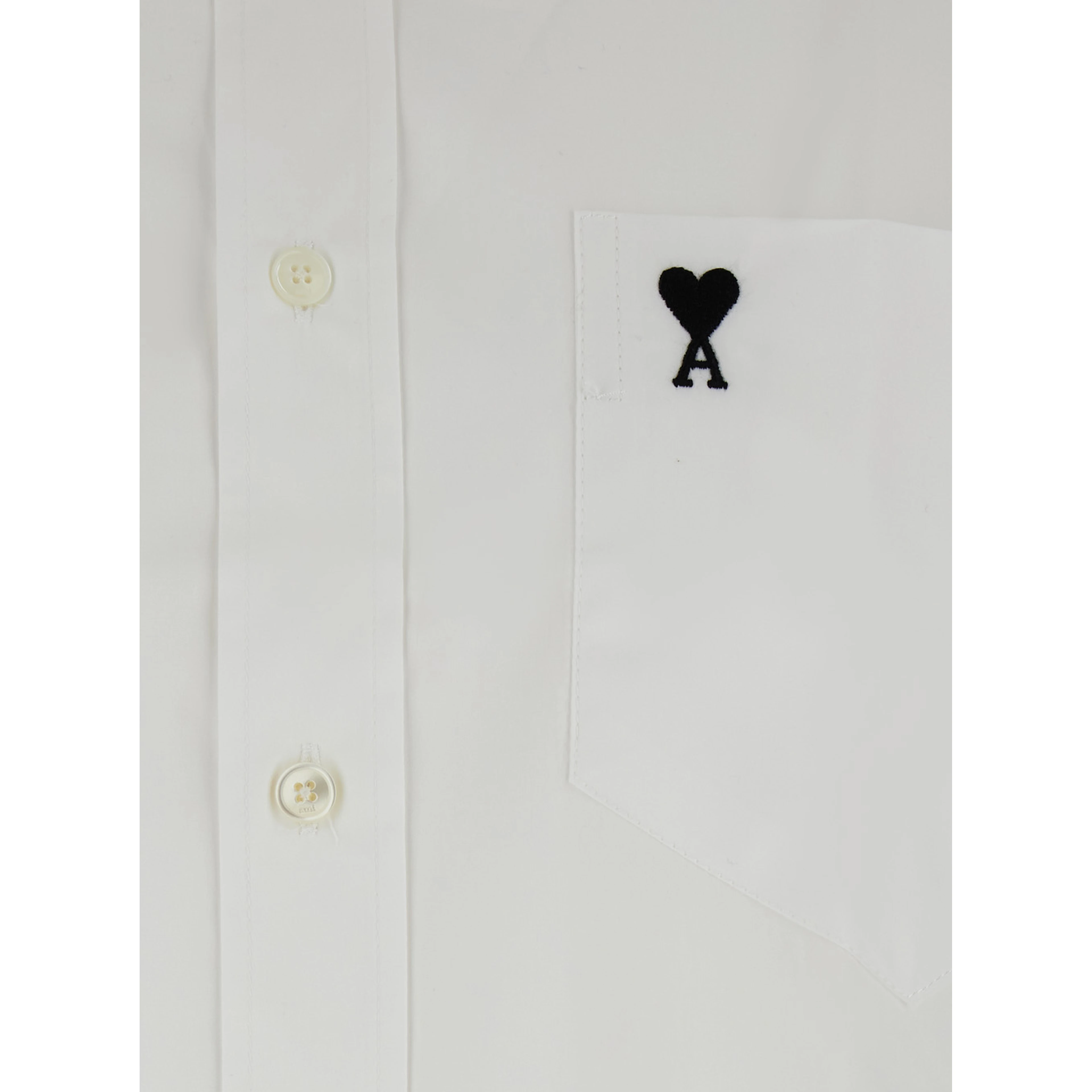 Boxy fit shirt with button-down collar and Ami de Coeur embroidery in white fabric for women