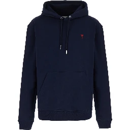 Blue unisex hoodie with red Ami de Cœur in fabric