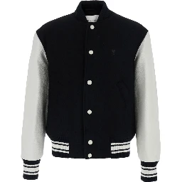 Jacket teddy padded with leather sleeves in black fabric