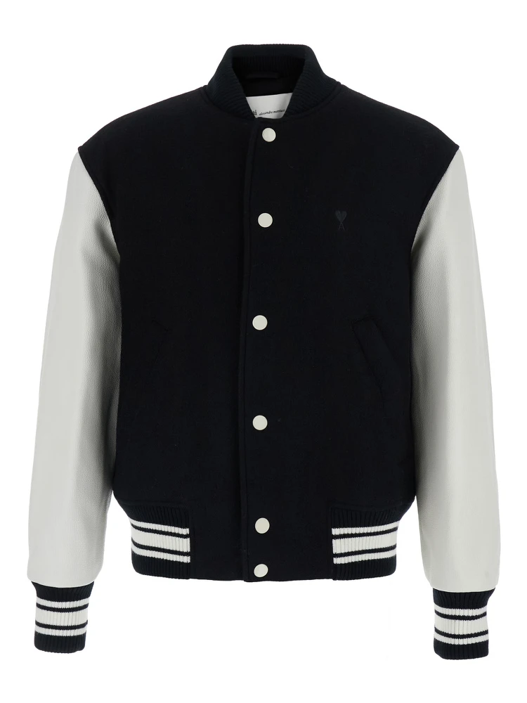 Jacket teddy padded with leather sleeves in black fabric