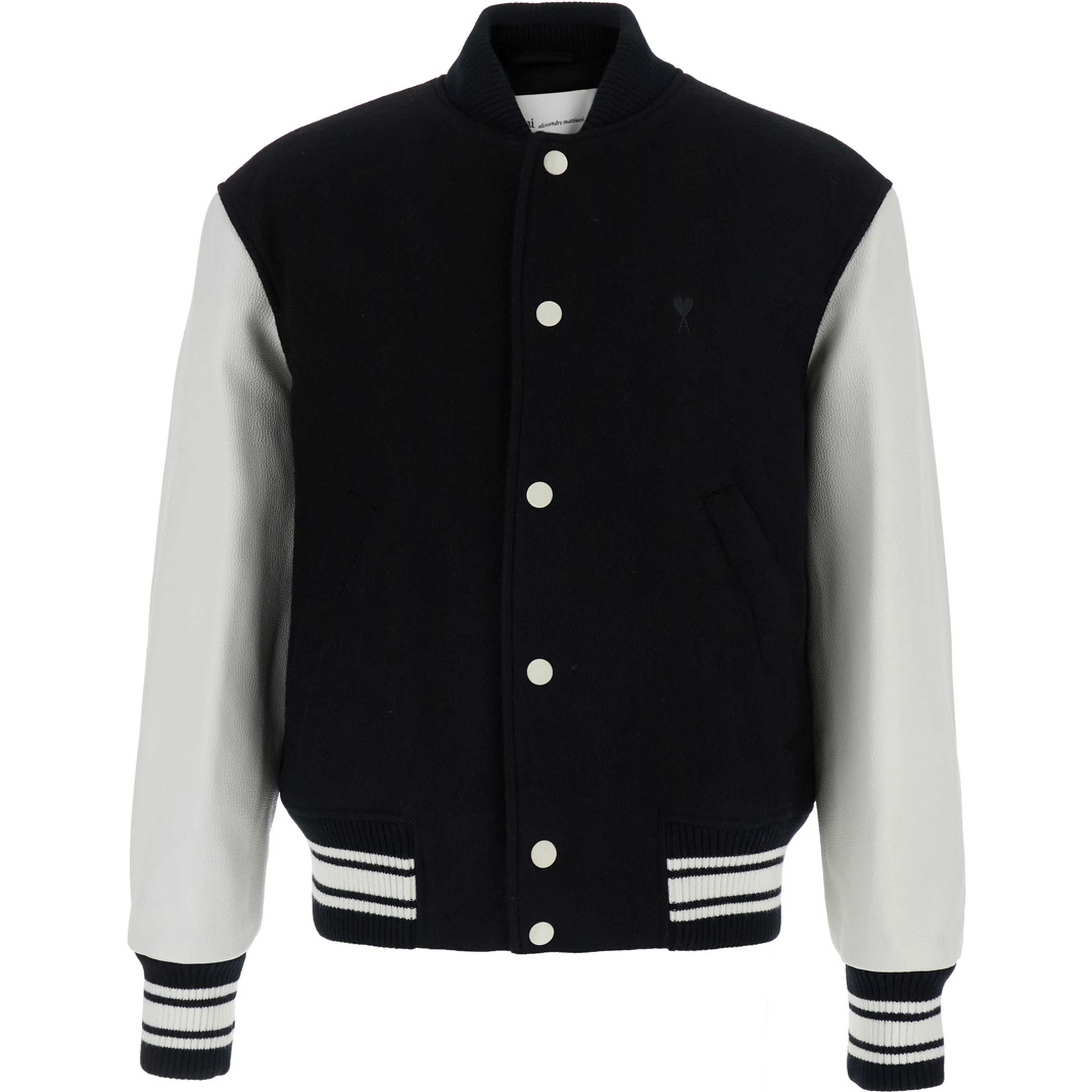 Jacket teddy padded with leather sleeves in black fabric