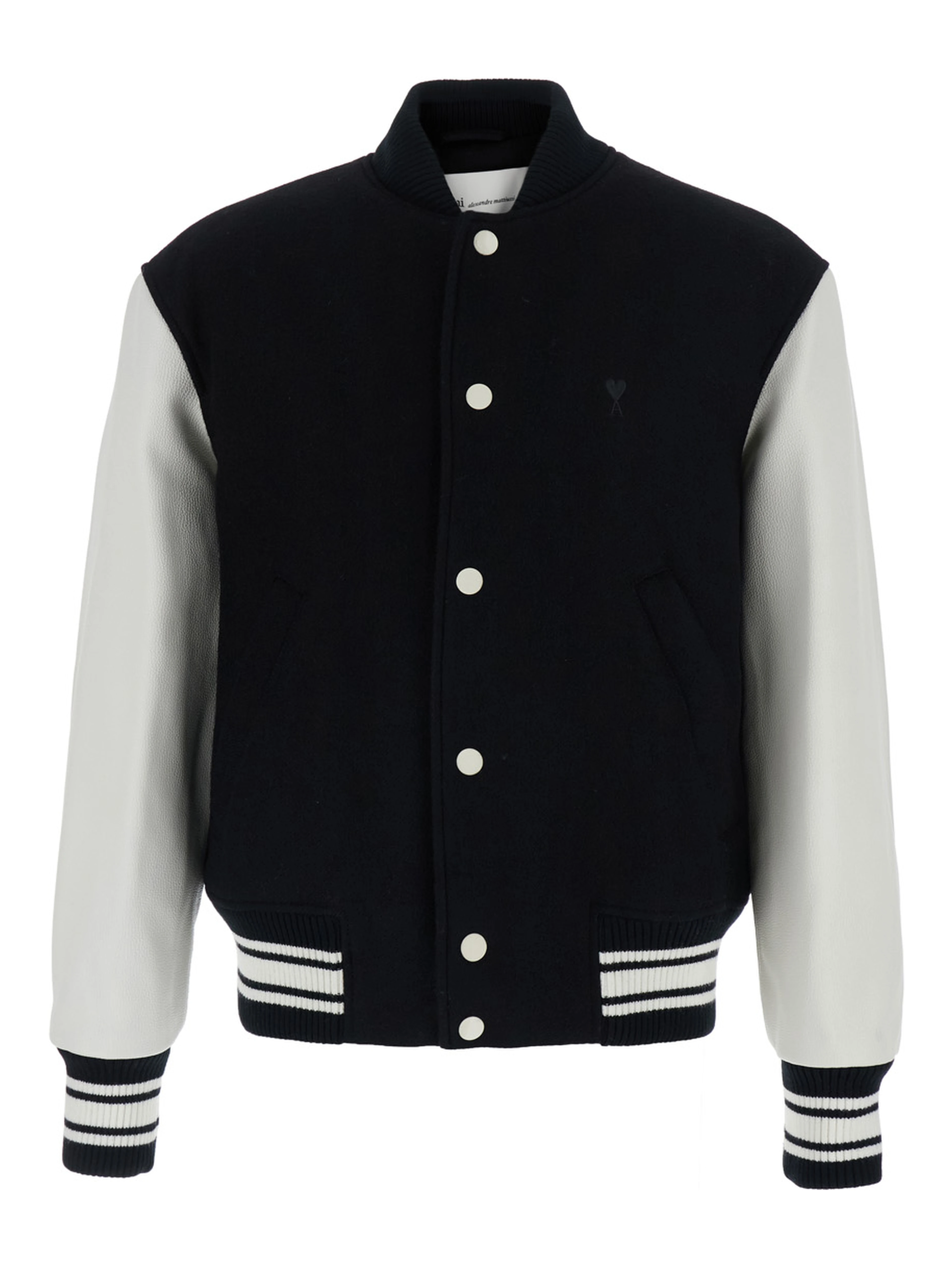 Jacket teddy padded with leather sleeves in black fabric