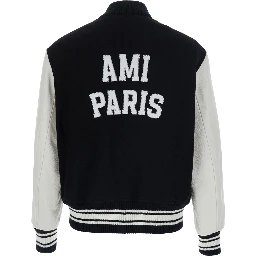 Jacket teddy padded with leather sleeves in black fabric