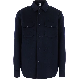 Blue Shirt with Classic Collar and Long Sleeves in Wool for Women