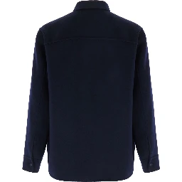 Blue Shirt with Classic Collar and Long Sleeves in Wool for Women