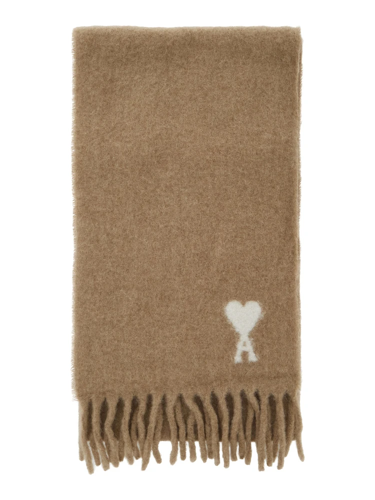 Alpaca and wool scarf with AMI de Coeur jacquard beige unisex