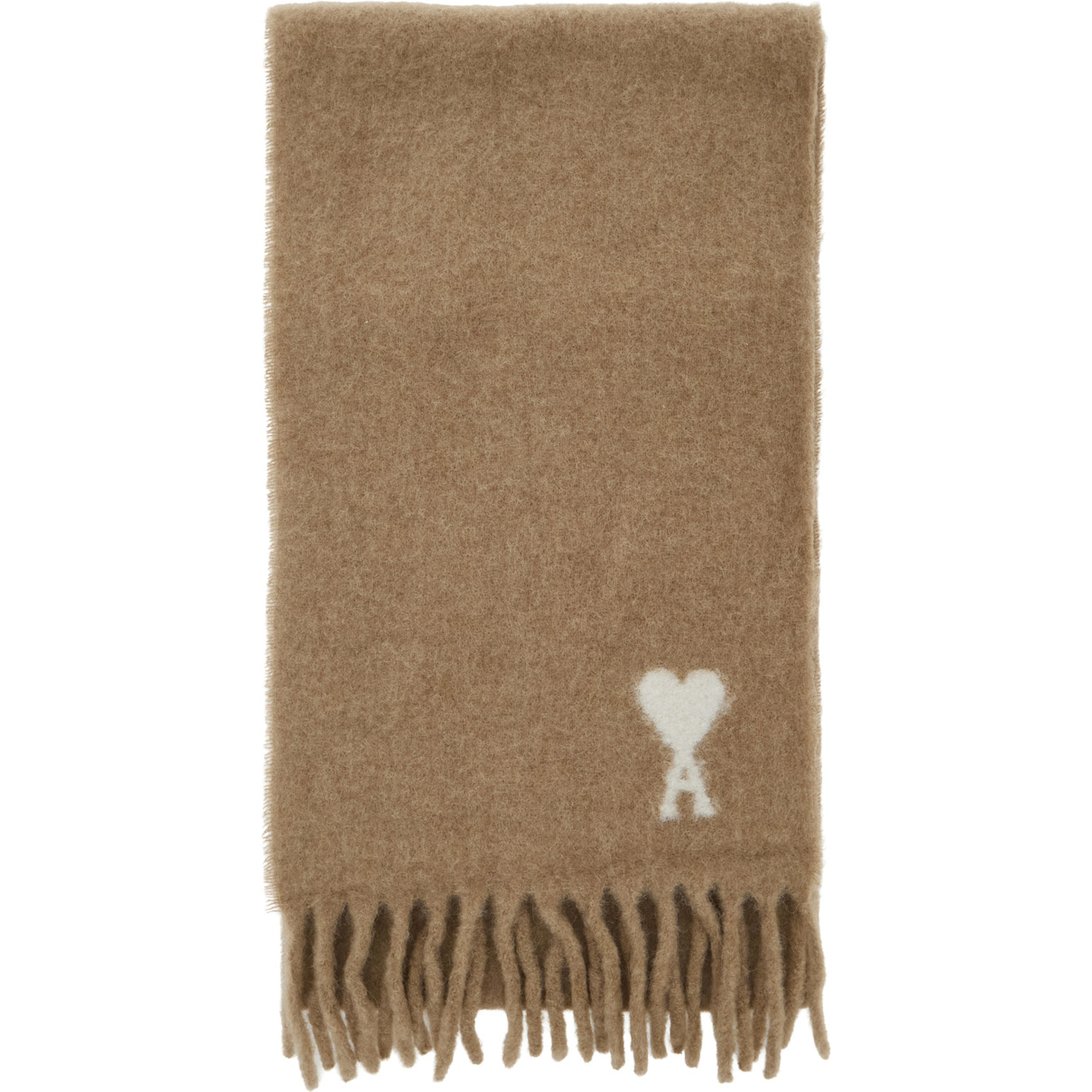 Alpaca and wool scarf with AMI de Coeur jacquard beige unisex