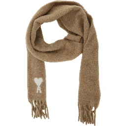 Alpaca and wool scarf with AMI de Coeur jacquard beige unisex