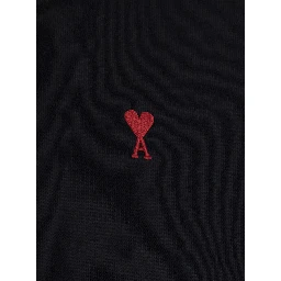 Black zip-up sweatshirt with AMI de Coeur logo in red, made of cotton, unisex