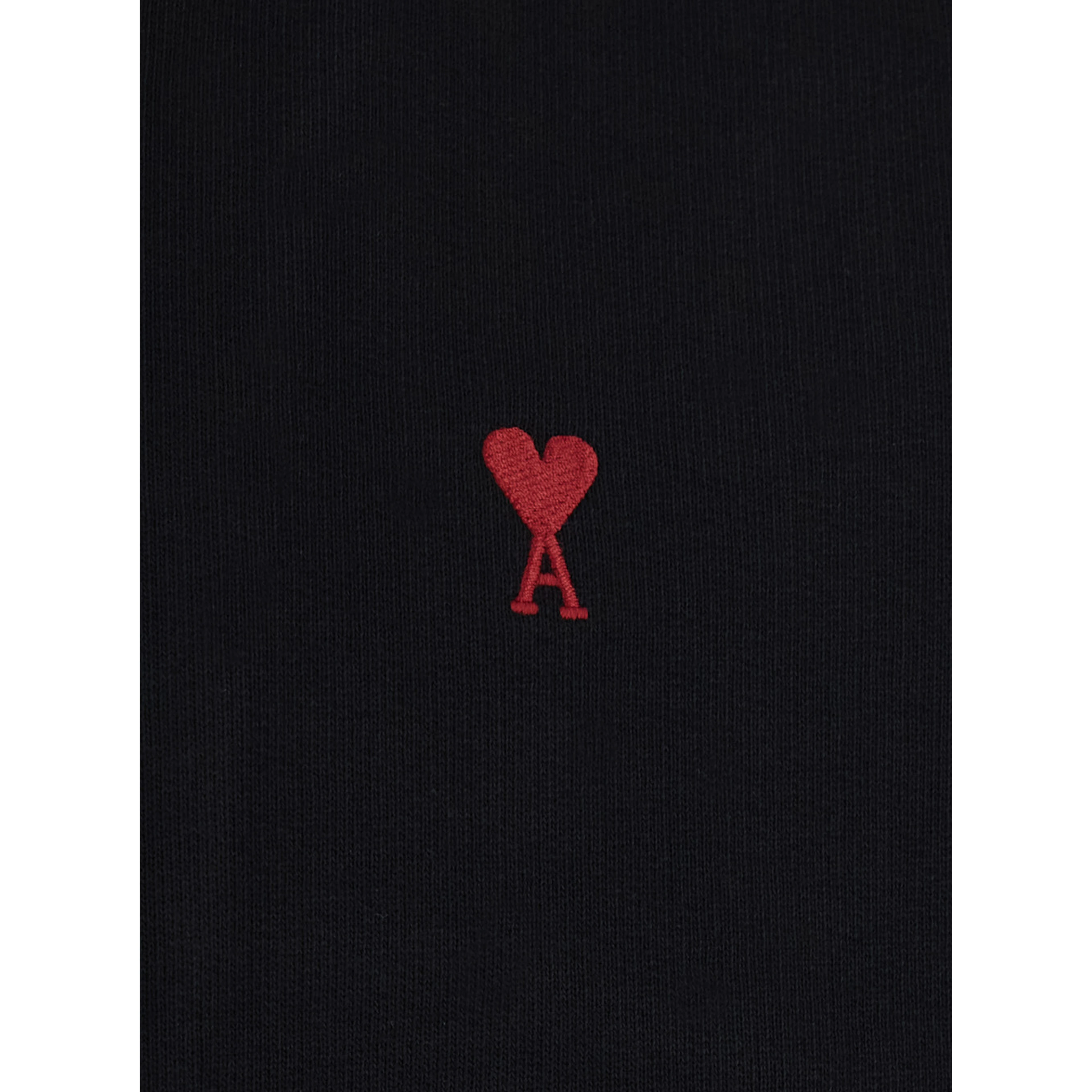 Black zip-up sweatshirt with AMI de Coeur logo in red, made of cotton, unisex
