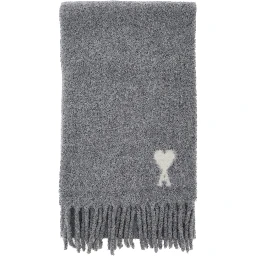 Scarf in alpaca and wool with gray AMI de Coeur jacquard unisex