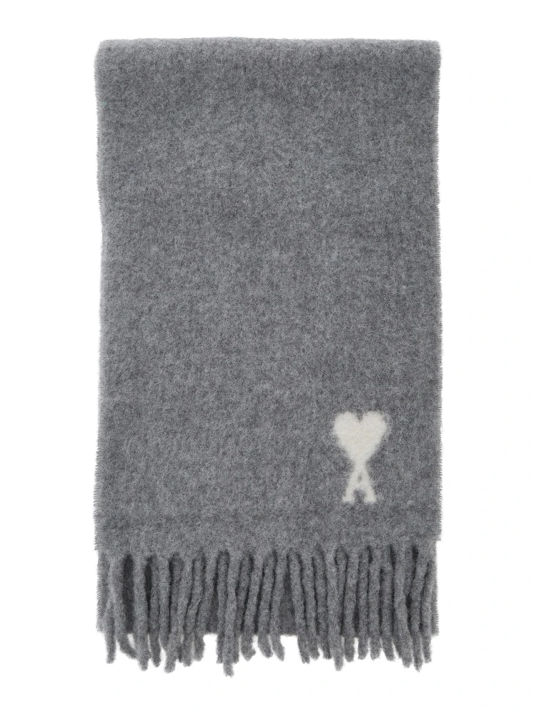 Scarf in alpaca and wool with gray AMI de Coeur jacquard unisex