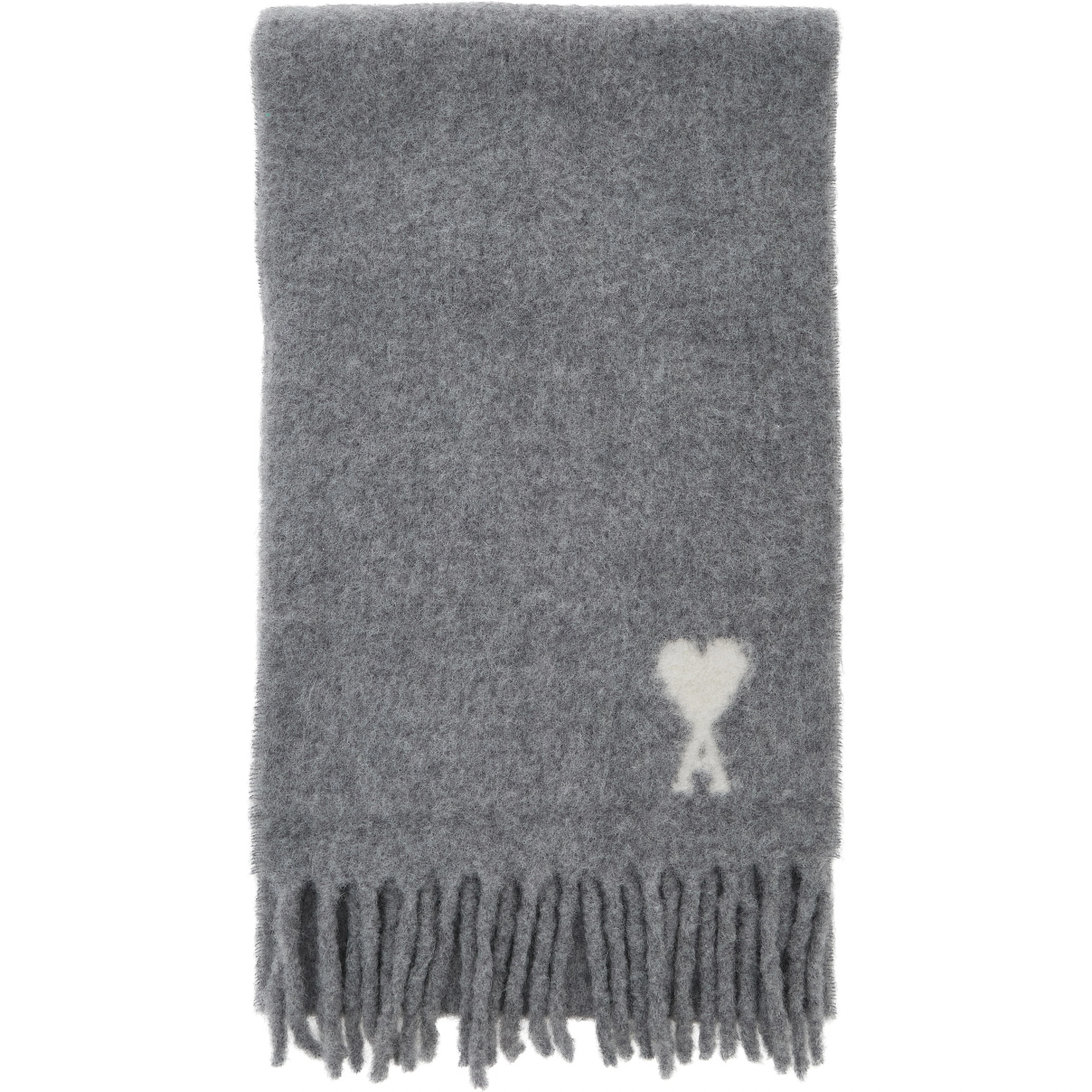 Scarf in alpaca and wool with gray AMI de Coeur jacquard unisex