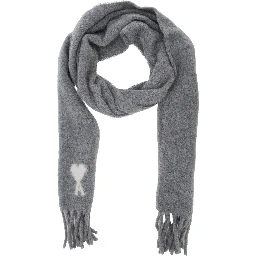 Scarf in alpaca and wool with gray AMI de Coeur jacquard unisex