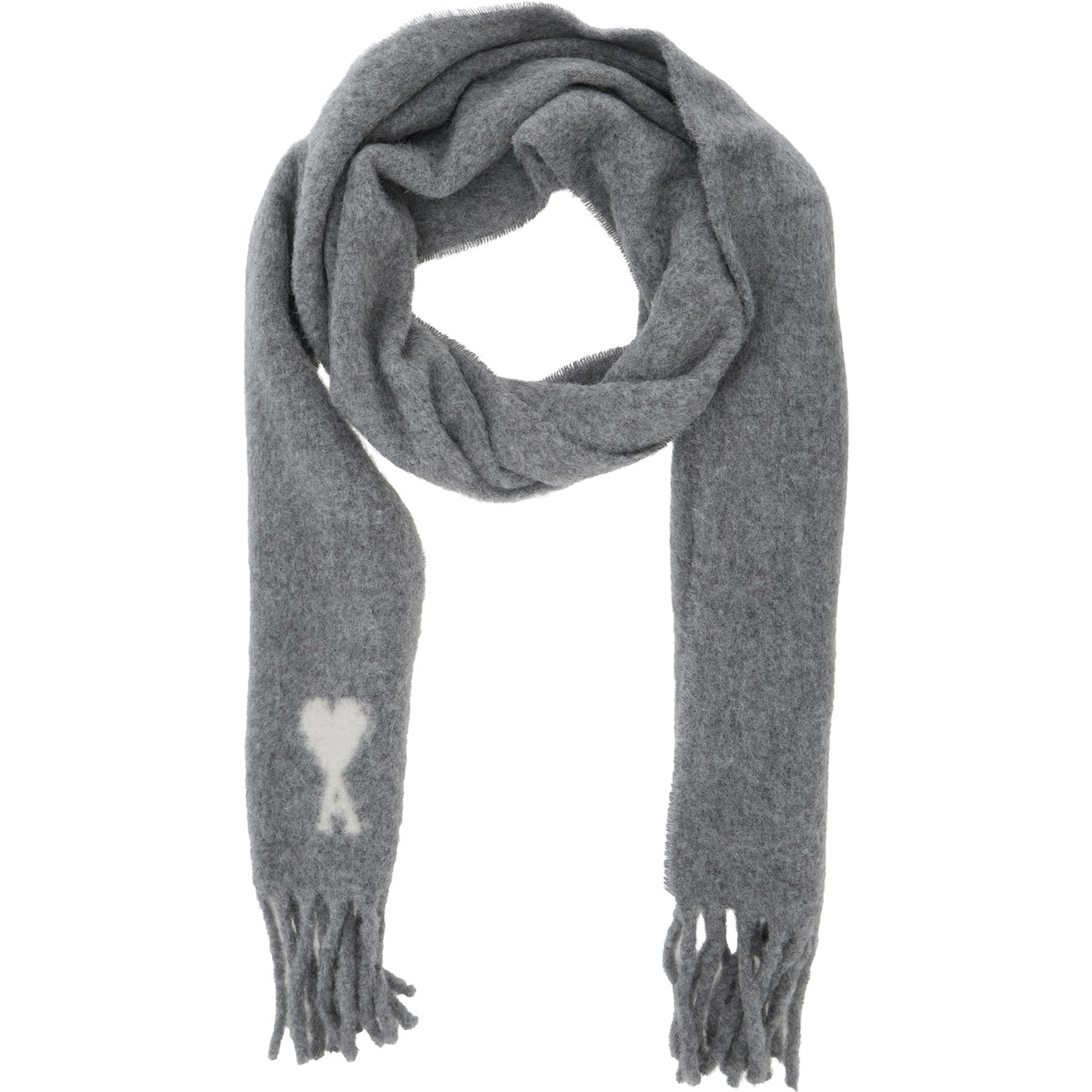 Scarf in alpaca and wool with gray AMI de Coeur jacquard unisex